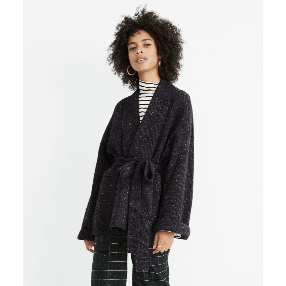 Madewell Womens Donegal Tie-Waist Cardigan Sweater Dark Heathered Gray Size XXS
